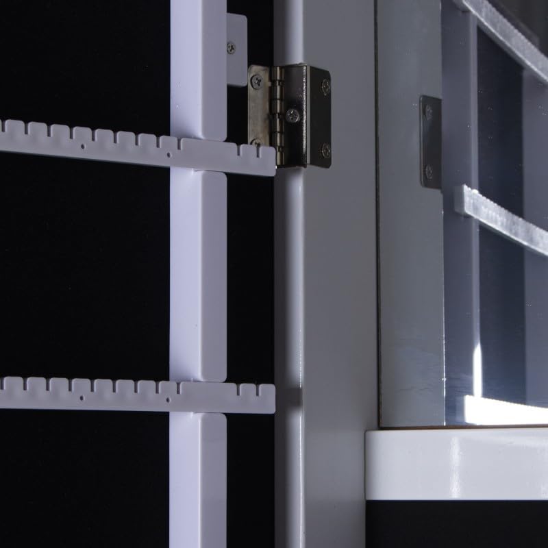 DRW Specchio portagioie da terra con porta a specchio in nero 40,5 x 38 x 161 cm, interno 26 x 110 cm