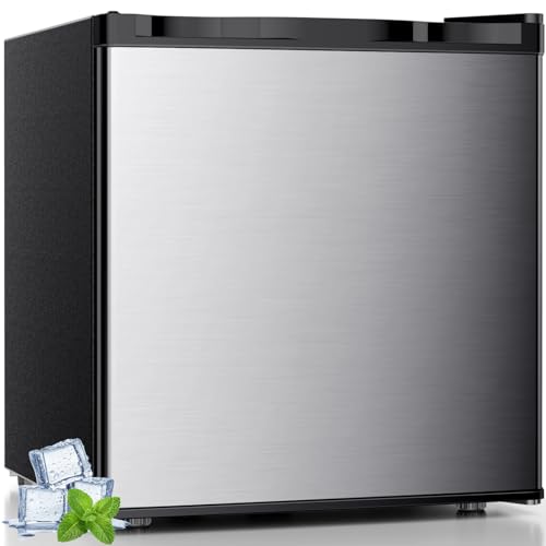 Antarctic Star Mini Fridge with Freezer, Rated 1.6 cu.ft, Small Upright Refrigerator with Removable Shelves, 7 Adjustable Thermostat, Low Noise for Bedroom/Apartment/Office,Silver