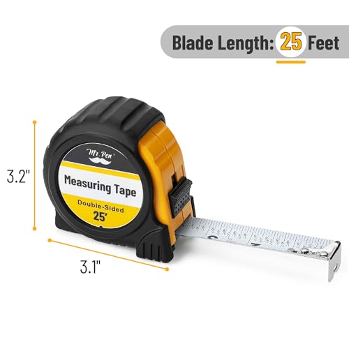 Image of Mr. Pen- Tape Measure, 25-Foot, Yellow, Double Sided Steel Measuring Tape Measure with Fractions, Easy Read Tape Measure 25 ft, Steel Tape Measure, Retractable Measuring Tape Retractable