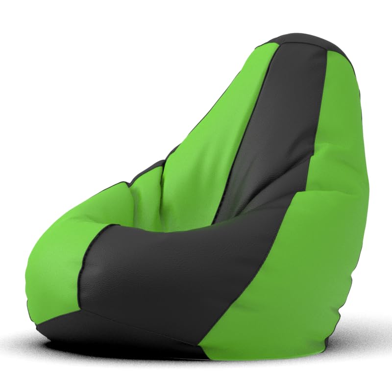 Image of Biggie Bean Bag 1Xl Bean Bag Chair with Beans Filled-Perfect for Living Room,Bedroom,Study-Sale Design(Regular-Black Parrot-Green)-Faux Leather