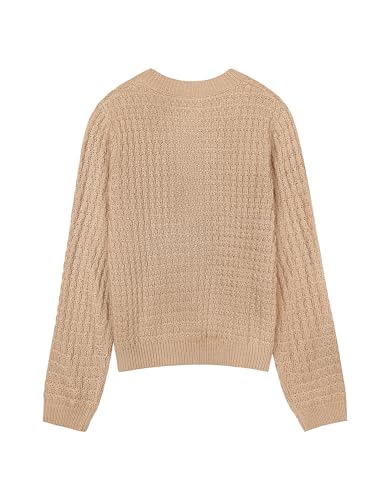 Women's Cute Waffle Knit Button Sweater Cardigans Fall 2024 Dressy Casual Lightweight Crewneck Long Sleeve Cardigan4