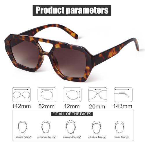 Image of ADE WU Rectangle Sunglasses for Women Men Retro 90s Sunglasses Trendy Black Tortoise Shell Glasses Y2K