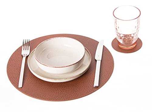 Nikalaz Set of 2 Placemats and 2 Coasters made of Recycled Leather, Table Mats 33 cm and Coasters 10 cm (Dirty Brown) - Image 2