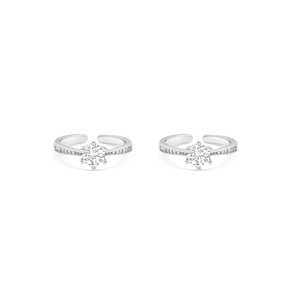 Pure 925 Silver Solaira Toe Ring for Women | Adjustable Solitaire CZ Stone Design with Side Accents | Silver and Rose Gold Finish | Elegant Toe Ring Jewelry Gift