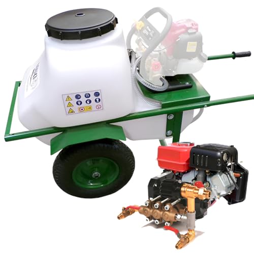 Carretilla fumigadora con motor 2,5cv y bomba Maruyama de 3 pistones huecos 30bar 15ltr. Sulfatadora para todo tipo de líquidos. Uso profesional intensivo (100l 2 Ruedas)
