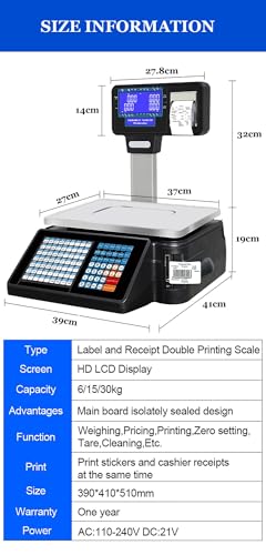 Báscula comercial digital con impresora, 30kg miniatura 2