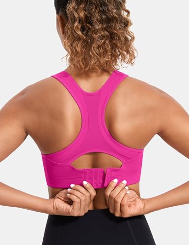Image of SYROKAN Women's Sports Bra Front Adjustable Padded | High Impact, Racerback, Wireless, Plus Size, Full Coverage, Running Bra