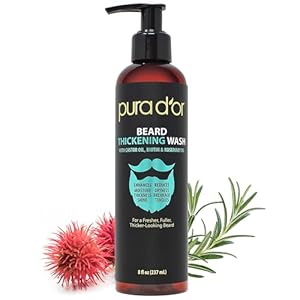 PURA D’OR 8 Oz Thickening Beard Wash – Biotin & Castor Oil Formula with Rosemary – Helps Enhance Moisture, Thickness & Shine, Helps Reduces Dryness & Breakage – For Men
