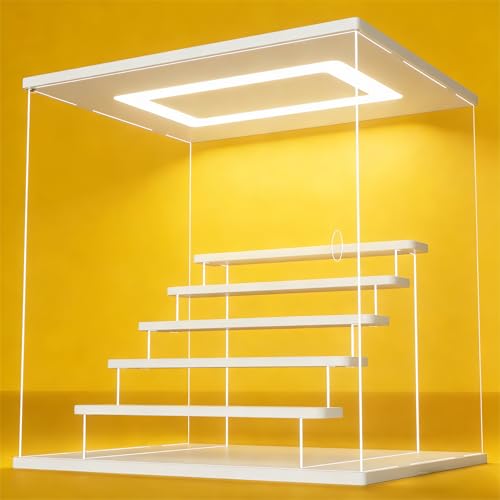Image of Clear Acrylic Display Case with LED Light, 6 Tier Dustproof Showcase for Collectibles, Figures & Model Cars, Stackable Display Box (White, 15x12x15 in)