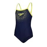 Sonnenschutz - UPF 50+ Speedo Mädchen Badeanzug Gala Logo Thinstrap Muscleback, Navy/Lime Punch, 24, 8113436058
