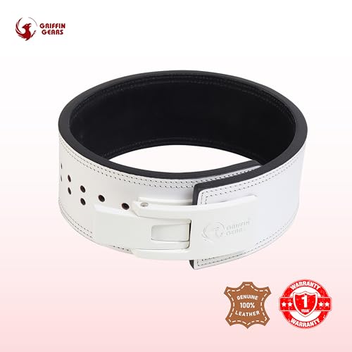 Image of 10MM Lever Gym Belt for Men & Women | 100% Full Grain Genuine Leather Powerlifting Belt | IPF Standard Weight Lifting Belt | White Belt with White Buckle | Size Small
