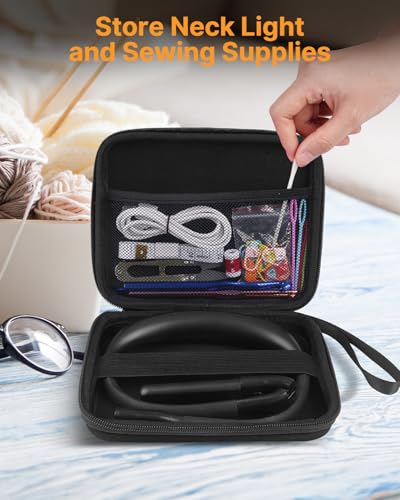 Image of Book Light with EVA Case: Rechargeable Eye Caring 3 Color Dimmable Neck Reading Light, Bendable Neck Lamp with Power Display & Timer, Reading Lamp Knitting Crochet Accessories Neck Lights for Crafts