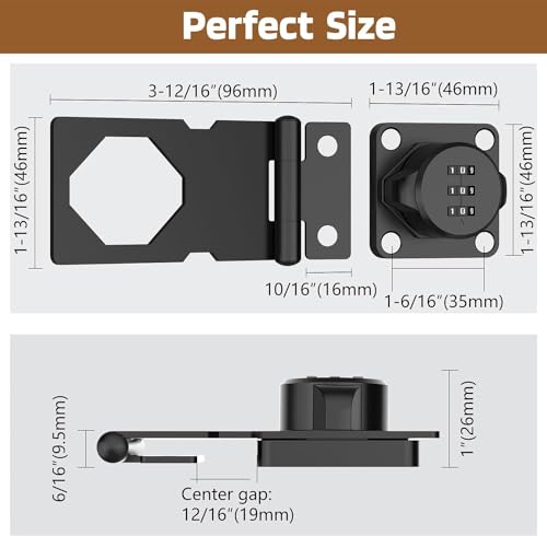 Image of Cabinet Password Hasp Locks 90 Degree Barn Door Lock Household Security Combination Latch Lock for Locker, Fence, Bathroom, Outdoor, Garden (Black-1PC)