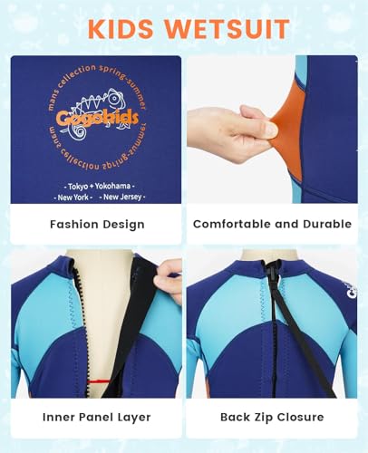 Foto von Gogokids Kinder Neoprenanzug 2,5mm, Neopren Thermische Badeanzüge mit UV 50+ Schutz für 3-10 Jahre Mädchen Jungen Schwimmen, Surfen, Tauchen, Schwimmunterricht