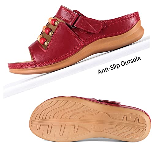 Zevanjewel Womens Sandals Comfortable Wedges Open Toe Sandals Platform Slides Bohemian Beach Sandals Slip On Wedge Sandals Summer Casual Shoes For Women Red Size 8 #TOP2