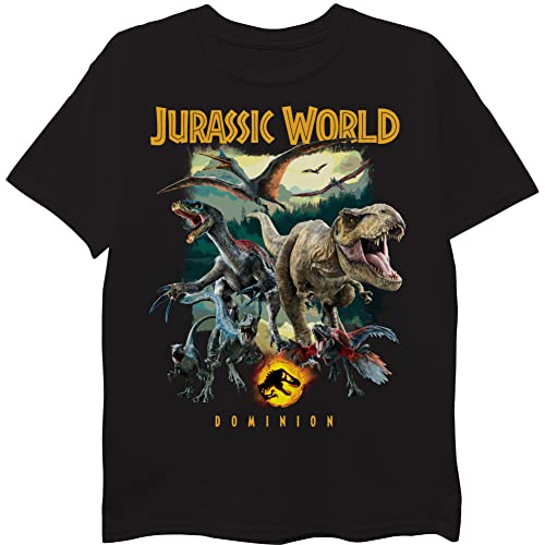 Jurassic World boys Jurassic World Dominion Raptor & T-rex Running T-shirt T Shirt, Black, 4 5 US