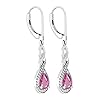 Dazzlingrock Collection 7x5mm Pear Lab Created Pink Sapphire & Round White Diamond Classic Halo Swirl Lever Back Dangle Earrings for Women in 925 Sterling Silver - Image 4