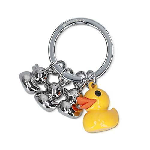 Preisvergleich Produktbild Navaris Schlüsselanhänger Entenfamilie - Anhänger mit hochwertiger Zinklegierung - Keychain für Schlüsselbund Handtasche - gelb und Silber