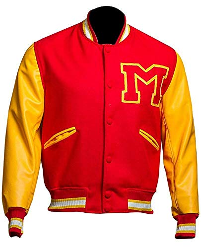 Men's MJ Thriller Michael Jackson Red M Logo Varsity Letterman Bomber Jacket (S)