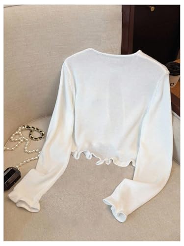 OYOANGLE Girl's Bow Cardigan Sweater Long Sleeve Open Front Ruffle Trim Lightweight Bolero Shrugs2