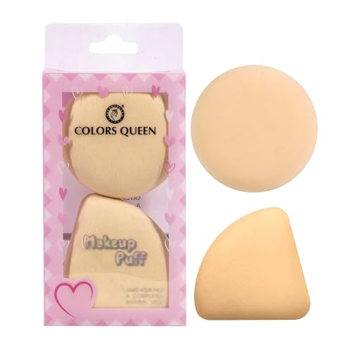 Image of Colors Queen Makeup Puff Set of 2 | Soft & Reusable Foundation Blending Sponge for Smooth, Even Base & Flawless Makeup Application | Easy to Clean Makeup Sponge for Loose, Liquid & Pressed Powder