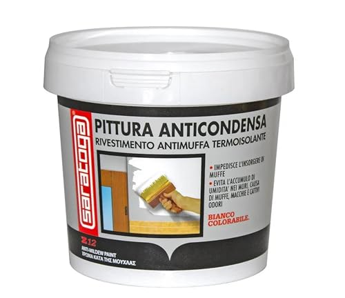 Saratoga Z12 Pittura Antimuffa, Rivestimento Termoisolante con Microsfere, Anti Condensa e Anti Umidità, Previene Muffa e Macchie su Pareti Interne, 750 ml