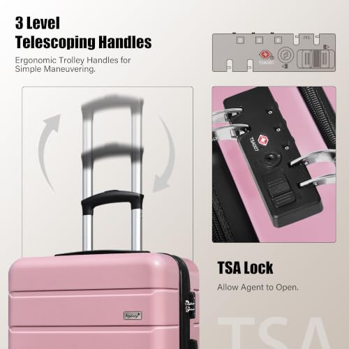 Image of KEYTANG SmileLine 3-Piece Luggage Set Lightweight Hardside Suitcase TSA Lock Spinner Wheels, 20 inch Expandable Carry-On Luggage with Quick Access Front Open Pocket, Bonus Makeup Bag,Pink