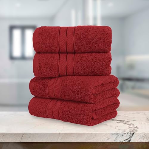 Image of Elegant Comfort Three Line Popcorn Towel Set for Bathroom 16 x 28 inches, Premium Hotel Quality 4-Pack Hand Towels, 100% Turkish Cotton, Soft and Durable, Quick Dry and Highly Absorbent, Burgundy