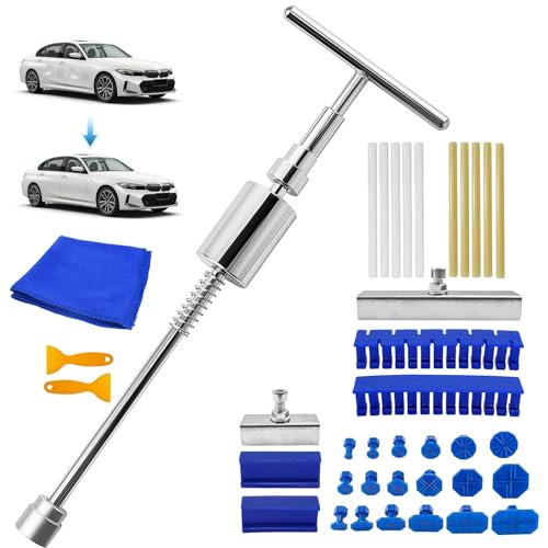 SQLJYU 34 Pièces Kit Debosselage sans Peinture, Outil Débosselage sans Peinture Kit Débosselage Carrosserie, Kit Débosselage Ventouse, pour Voiture, Réfrigérateur, Moto Corps, Porte