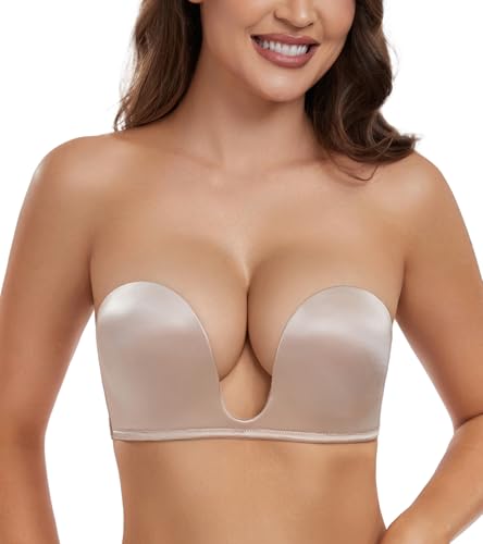 HACI Plunge Deep U Strapless Bra Push Up Demi Everyday Seamless Underwire4