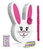 Girl Easter Bunny Piñata Bundle 17”x10”x 3” with stick, blindfold and a small confetti bag Perfect for Easter Sunday Celebration, Bunny Theme Parties, Party Décor