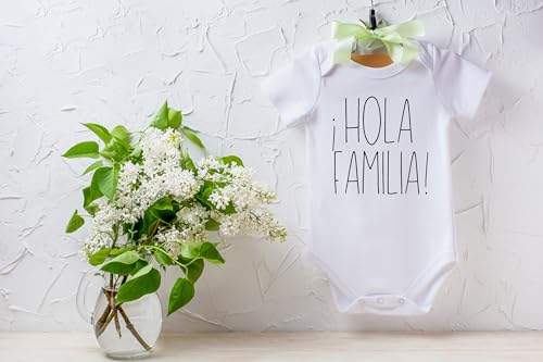 Hola Familia Pregnancy Announcement Bodysuit in Spanish| Surprise Baby Jumpsuit for the Family (Size 0-3 Months), White4