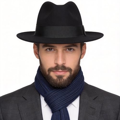 Image of FORBUSITE Wool Felt Wide Brim Fedora Hats for Women Men