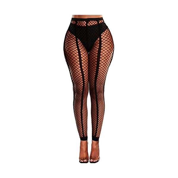 Buitifo Women Sexy Tights Fishnet Opening Leggings Stripe Pantihose Lingerie Pants