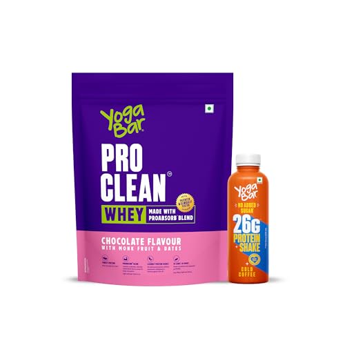 Image of Yogabar Pro Clean Whey Protein Powder, Chocolate Flavour with Monk Fruit and Dates, 25g Protein with Free Cold Coffee