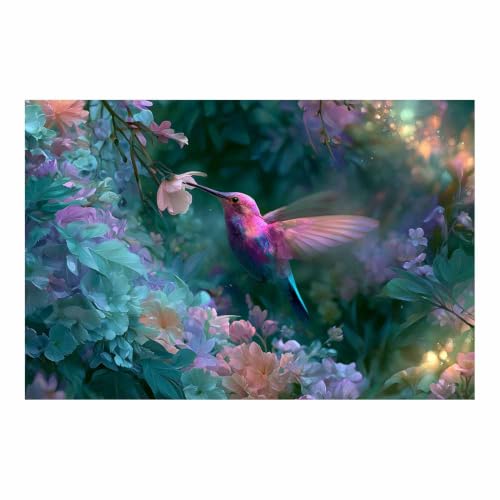 Toile colibris magiques floraux pour grand mur salon moderne et coloré