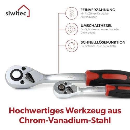Steckschlüsselsatz 1/2 Zoll siwitec 65-teilig Ratschenschlüssel Set