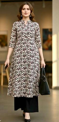 Image of CREATION & YOU Women Cotton Printed Kurta with Palazzo Set | Work /Office Wear Kurta Set for Women