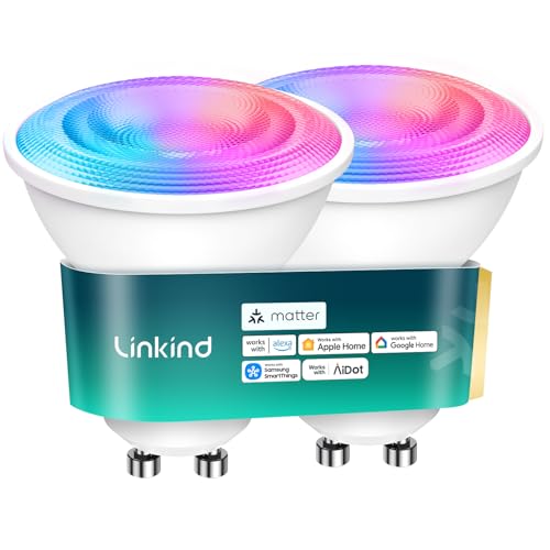 Image of Linkind Matter GU10 Smart Light Bulbs, 40W 470LM Color Changing GU10 LED Bulbs, Works with Alexa /Apple Home /Google Home, Tunable White(1800K-6500K), Music Sync & Light Shows, 2Pack