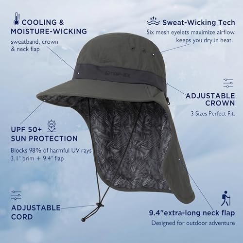 Image of TOP-EX Cooling Sun Hat with Neck Flap - UPF 50+ Wide Brim Breathable Hat for Hiking, Fishing & Big Heads