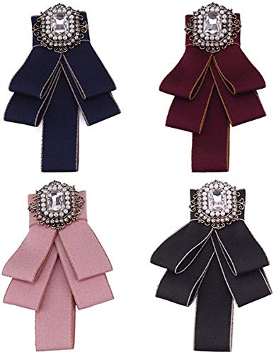 Canjoyn Women Girls Pre Tied Bow Tie Rhinestone Brooch Pin Wedding Party Neck Tie thumb #5