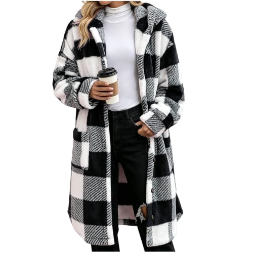 FPMLUXLL Sherpa Fleece Jacket for Women Casual Flannel Plaid Winter Jacket - image 4
