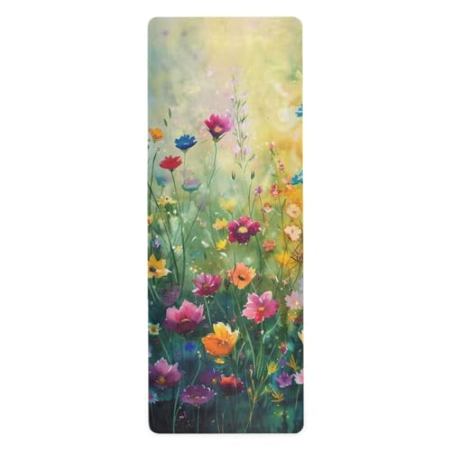 Jihqo Vibrant Wildflowers Yoga Mat Non-slip Exercise Mat for Hot Yoga Workout, Pilates and Fitness 70.8