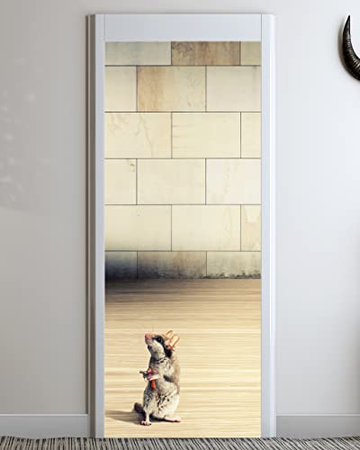 Door Sticker - FLFK 3D Door Mural Peel and Stick, Removable Self-Adhesive Rat Door Wallpaper for Home Decor, 30.3 "W x 78.7 "L, Set of 2 Sheets