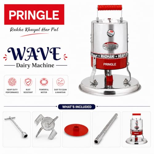 Image of Pringle Electric Madhani 125W | Double Ball Bearing | Lassi, Buttermilk & Curd Blender Bilona | Valona Machine | Handheld Mixer for Home Use | SS Plate | 1 Yr Warranty