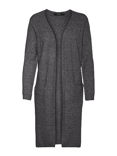 VERO MODA Damen VMDOFFY LS Long Open Cardigan GA NO, Dark Grey Melange/Melange, M