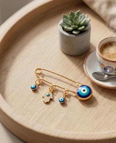 Image of Turkey Evil Eye Rhinestone Charm Blue Lucky Eyeball Hands Brooch Pins Jewelry for Good Luck