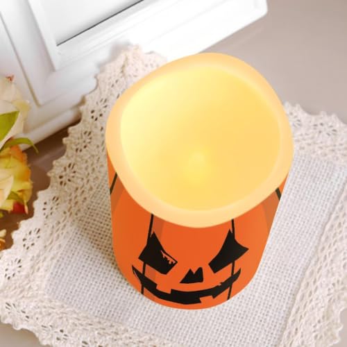 Image of Halloween Pumpkin LED Flameless Candles | 4 Pack LED Flickering Battery Operated Color Changing Electric Pillar Candles for Living Room Halloween Home Decoration
