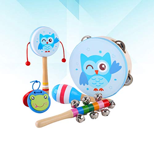 Toyvian Conjunto de Brinquedos de Instrumentos de Madeira Bebê Mão Tambor Sinos de Mão Tambor Chocal