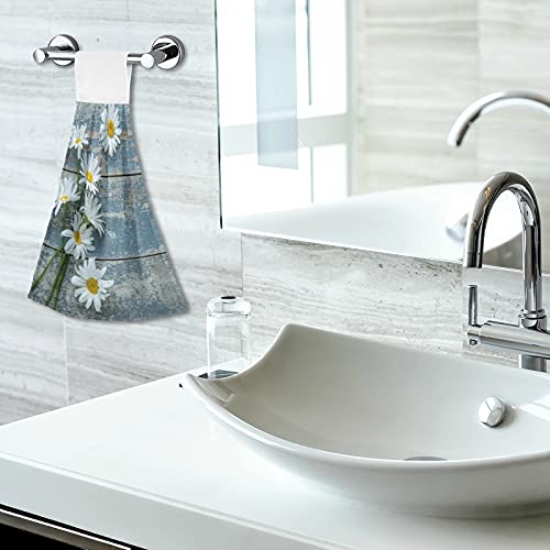 Kocoart Daisy Flowers Kitchen Hand Towels Vintage Wooden Board Hanging Dish Towels With Loop 2Pcs, Soft Super Absorbent Fingertip Towel Dishcloths For Bathroom Washroom Guestroom Hotel 12X17 In #TOP5
